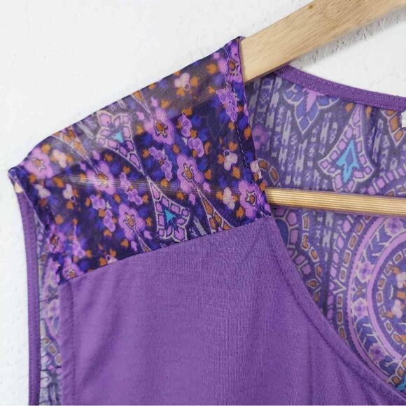 Chloe K Womens Popover Top Purple W/  Geometric Sleeveless Scoop Neck Blouse L - Picture 3 of 8